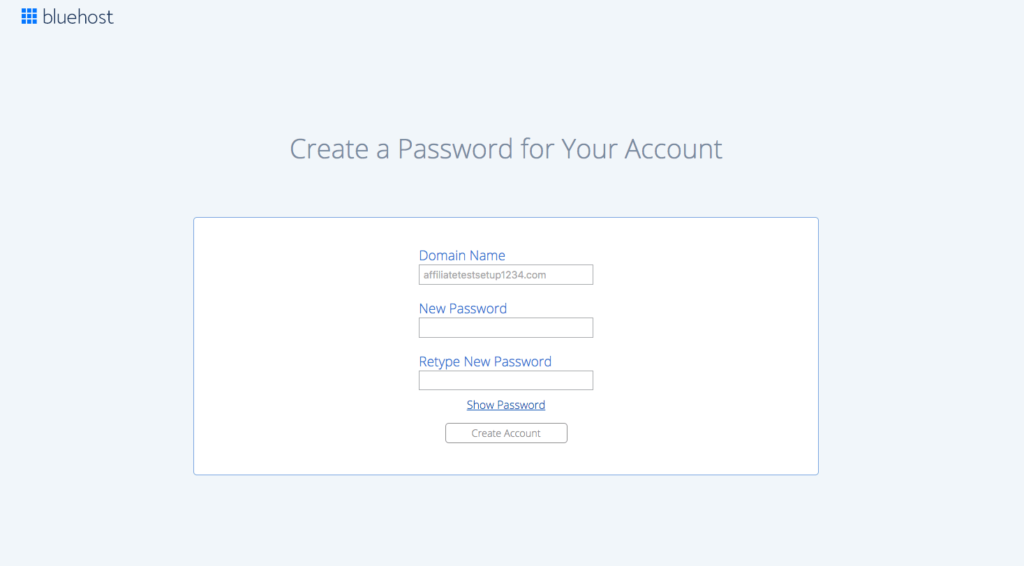 how to start a blog Bluehost create password