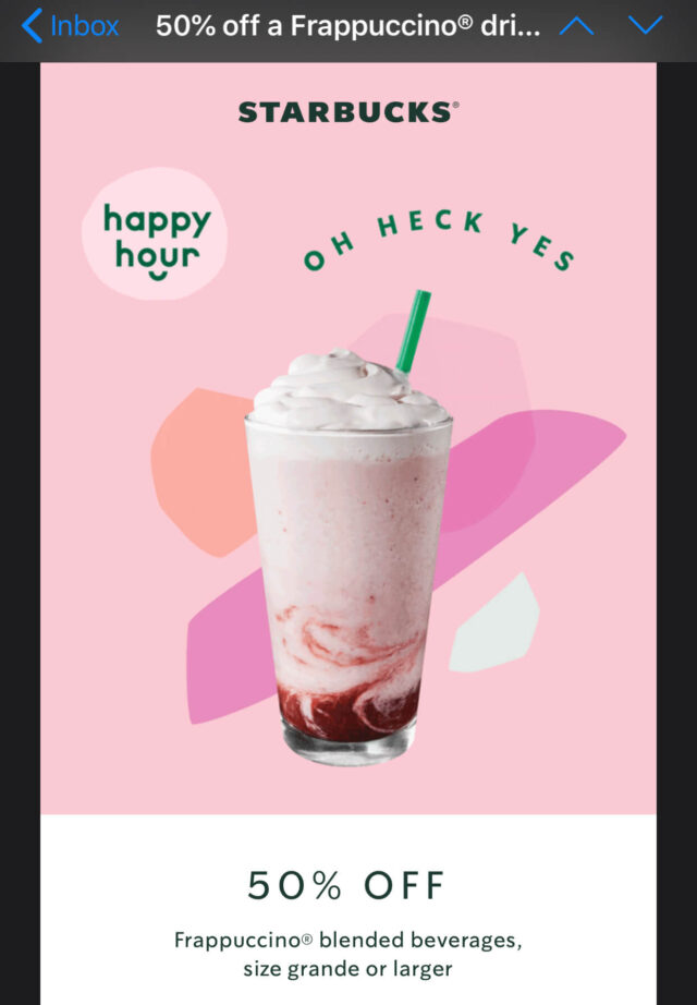 Starbucks Happy Hour Includes BOGO Frappuccinos (Buy One Get One Free