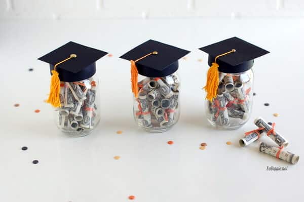 graduation mason jar money gift with hat