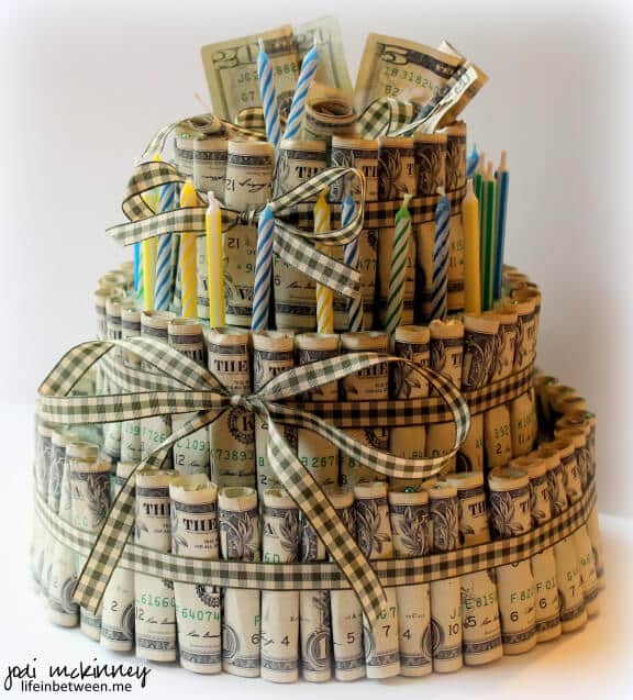 money gift idea birthday cake