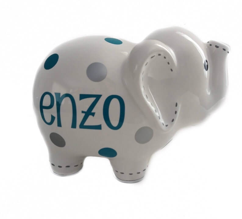 7" Blue Elephant Savings Piggy Bank 
