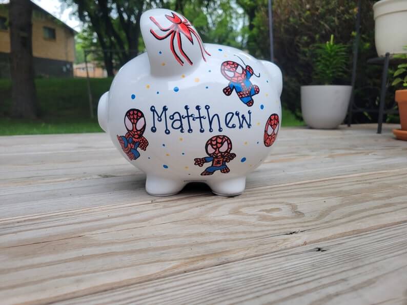 spider man piggy bank etsy