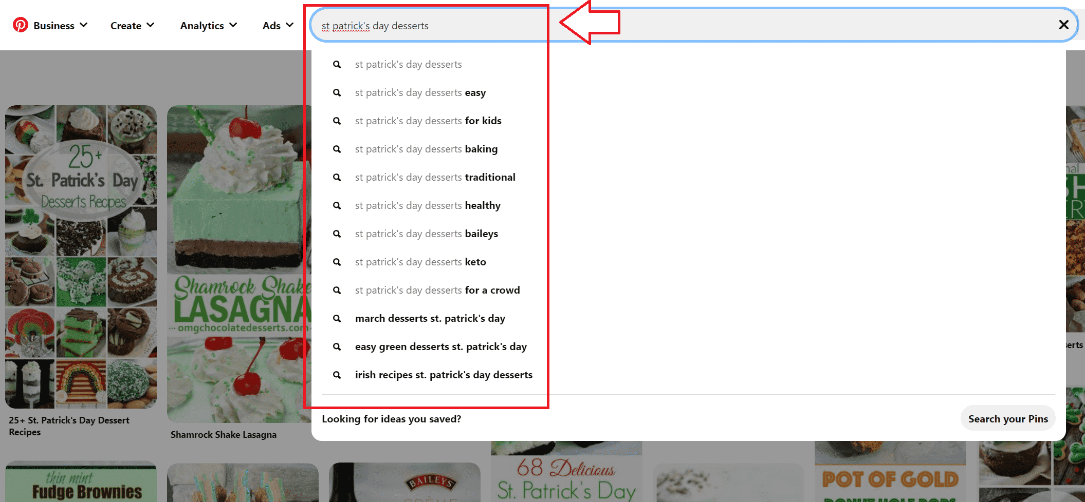 pinterest keyword research - st patrick's days desserts
