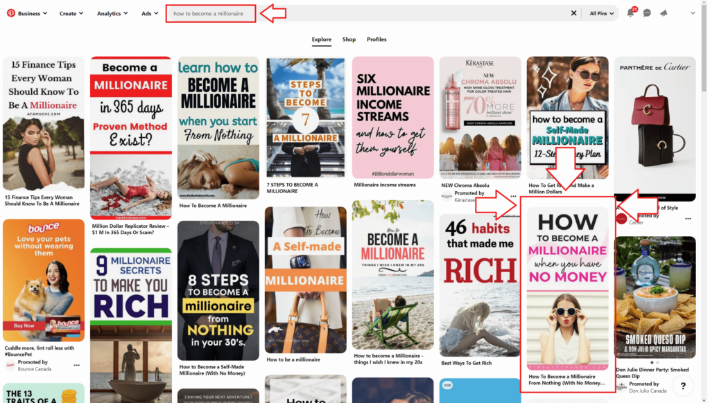 pinterest traffic - millionaire pin