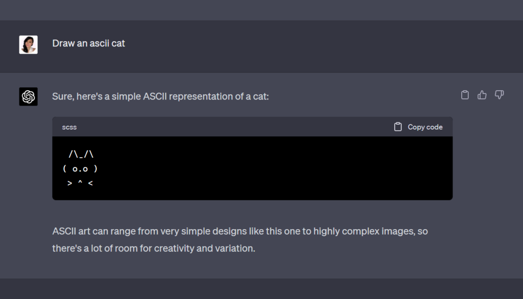 Chatgpt-prompt-draw-ascii-cat-result