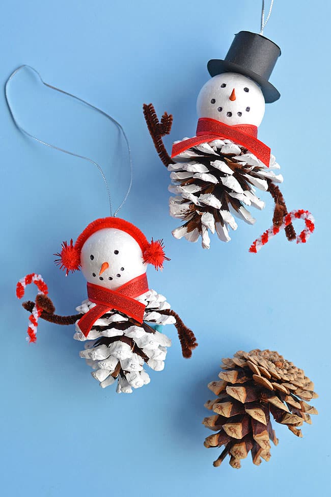 pinecone-snowman-ornaments