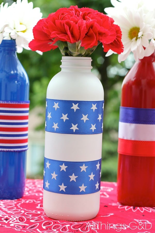 Patriotic Painted Glass Bottles