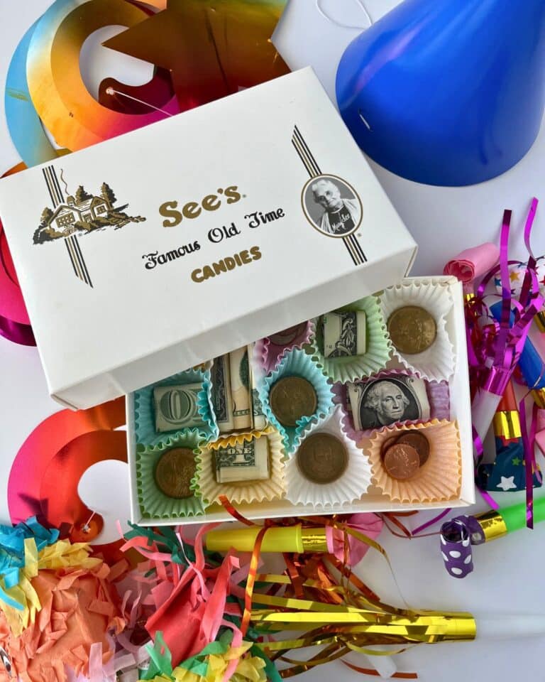 Presente de caixa de doces de dinheiro